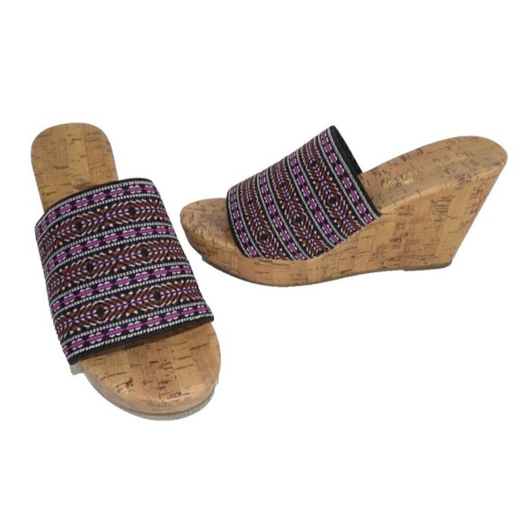 Montego Bay Club Shoes - MONTEGO BAY CLUB black & pink high heel wedge slip on sandals women's size 7.5